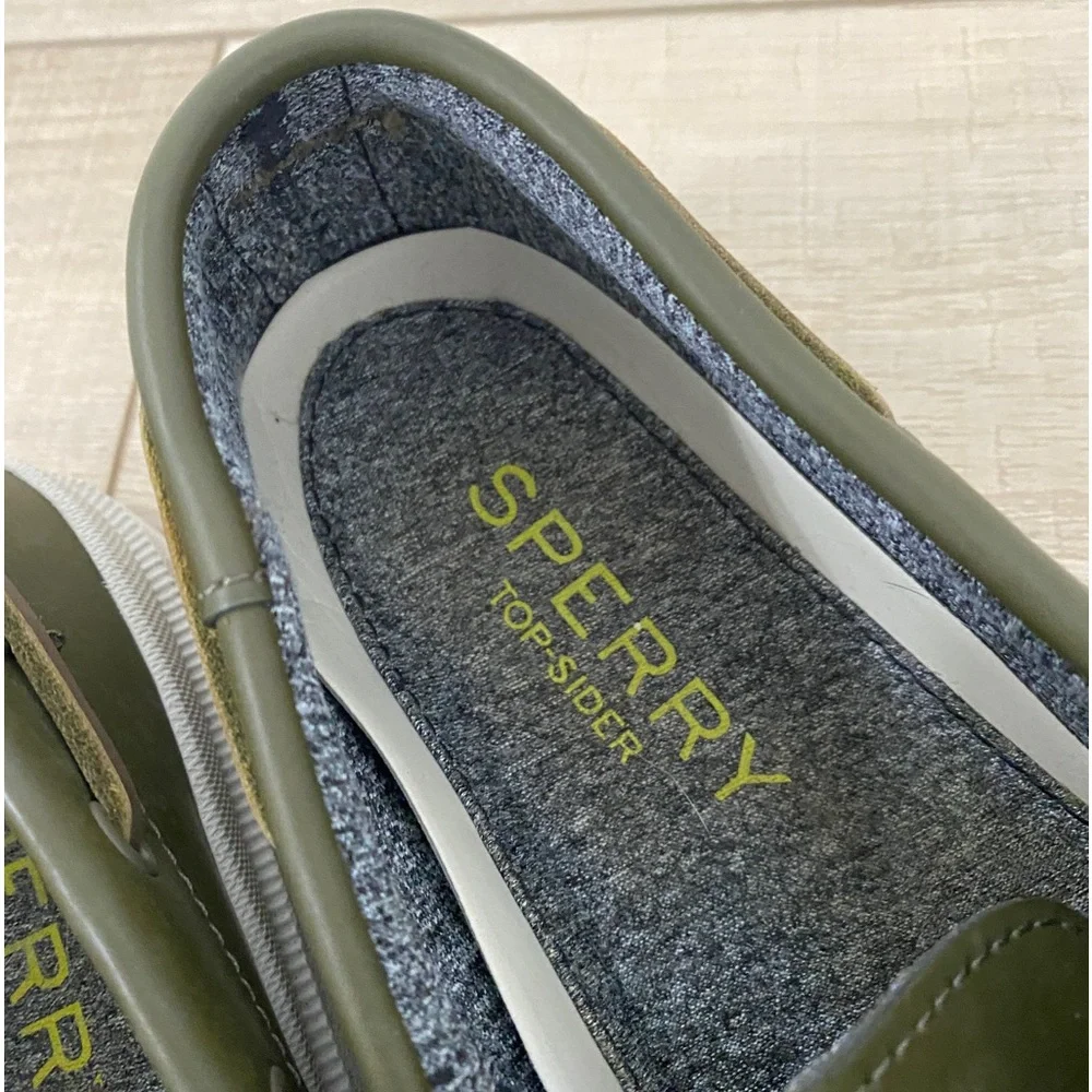 Sperry Top Sider Leather 2 Eye Raincoat Olive Green Boat Shoes